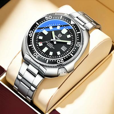 Diver Style Men Quartz Watch Stainless Steel Band Business Wrist Watch Luminous Calendar Rotating Bezel for Men