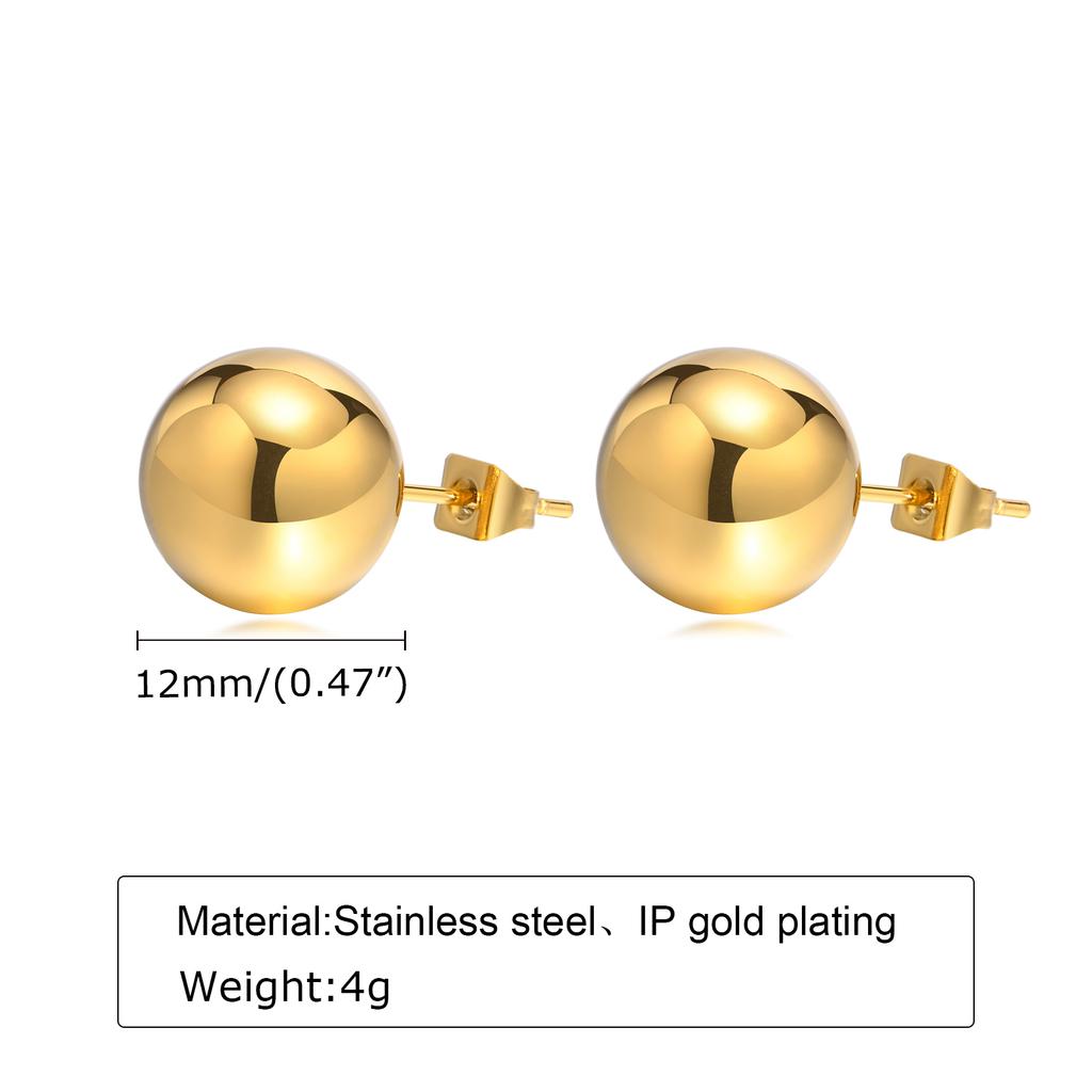 Vnox Guld Färg Rostfritt Stål 12MM Kula Öronstift för Kvinnor Smycken, Anti-Allergi Metallpärlor Öra Gåvoaccessoarer