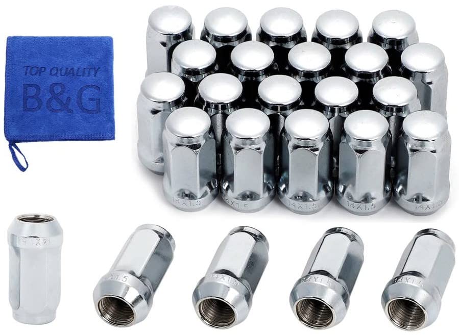 

Красиво блестящие длинные колесные гайки M14 x Длинные стальные колесные гайки Упаковка из 24 штук Всего Совместимы с серебристыми гайками Гайки P1.5, Хром, 19HEX, 45 мм, + 1, 25, Escalade,