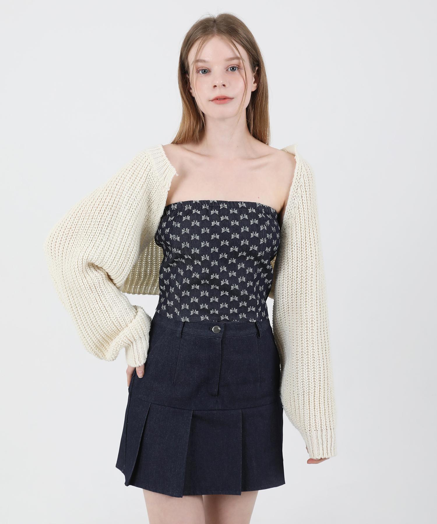 Kathrin Denim Ribbon Crop Top (Dark Blue) Dark Blue