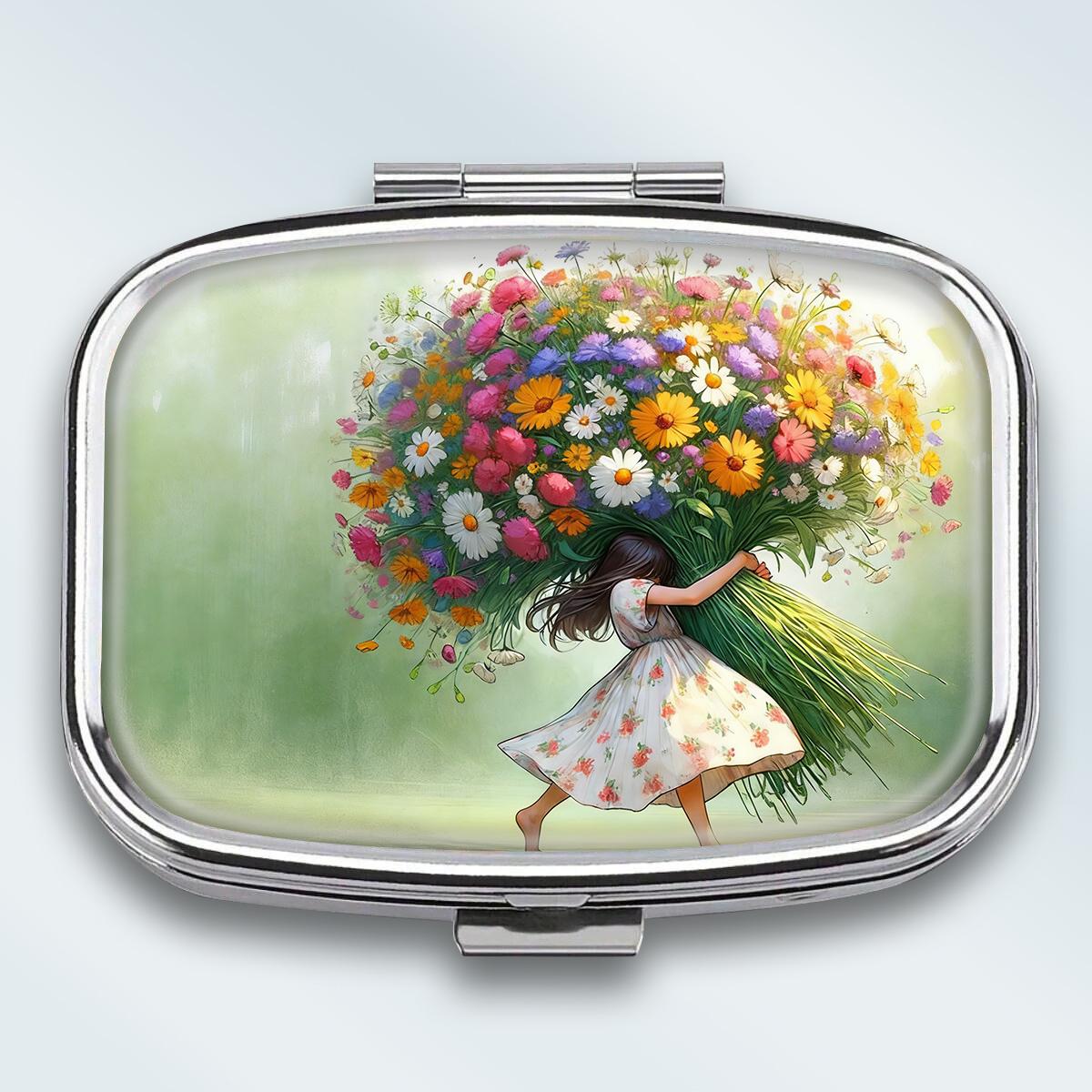 

Portable Pill Box with 2 Compartments, Mini Metal Medicine Organizer Case, Cute Printed Pill Container for Vitamins, Pills, Jewelry, Travel, Daily Use різнокольоровий