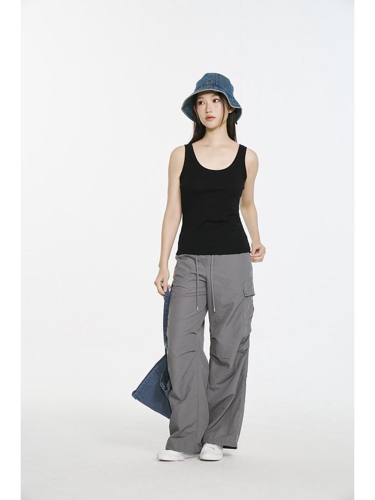 Spring 2026 Women's Tencel Lyocell Ribbed Spaghetti Strap U-Neck Vest Top