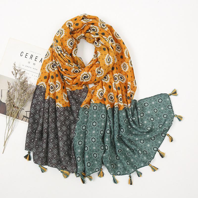 Fashion Women Bohemina Aztec Floral Patchwork Tassel Scarf Lady Print Shawls and Wraps Female Foulards Echarpe Designer 180*90Cm