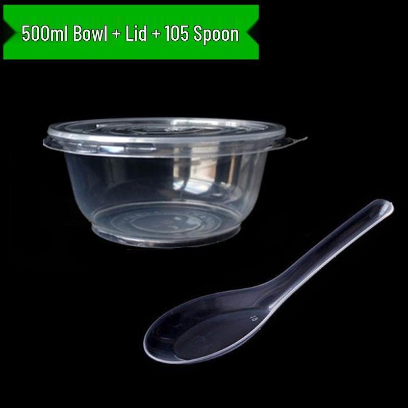 Disposable Tableware Set: Thickened Plastic Bowl with Lid, Banquet Spoon, Cup, and Chopsticks for Weddings and Household Use