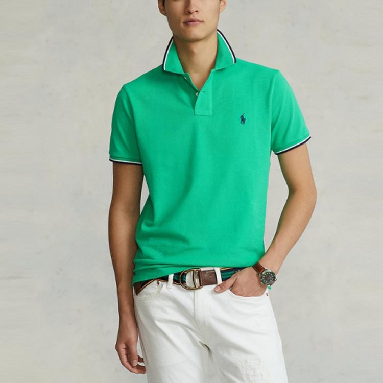 Polo Ralph Lauren Solid Color Mesh Short Sleeve Polo Shirt Men Tops Green MNPOKNI1N821724-300