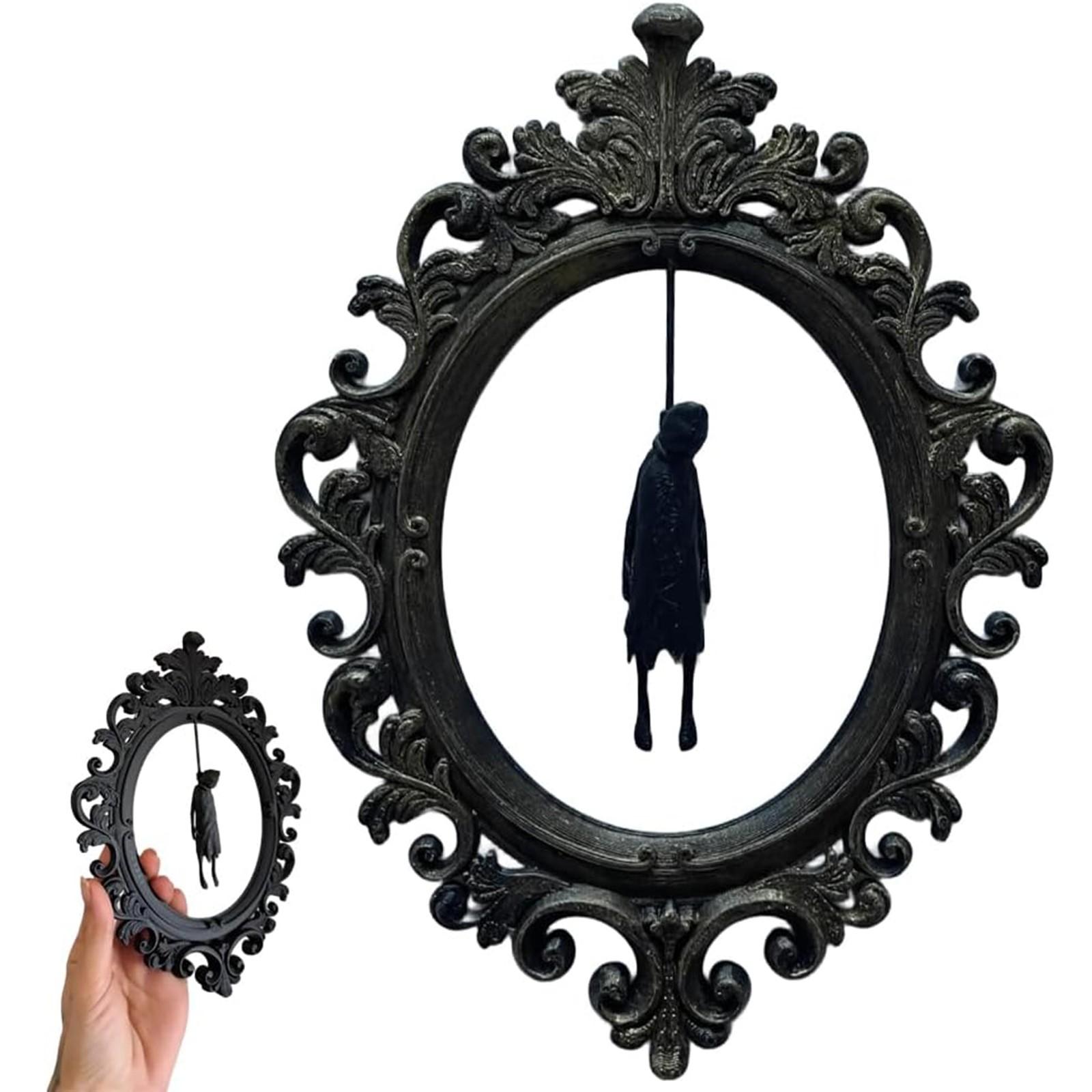 

Барочная готическая рамка для настенного искусства, овальная винтажная настольная фоторамка для настенного монтажа, овальная готическая рамка с висящим человеком для декора дома и Хэллоуина One Size чёрный