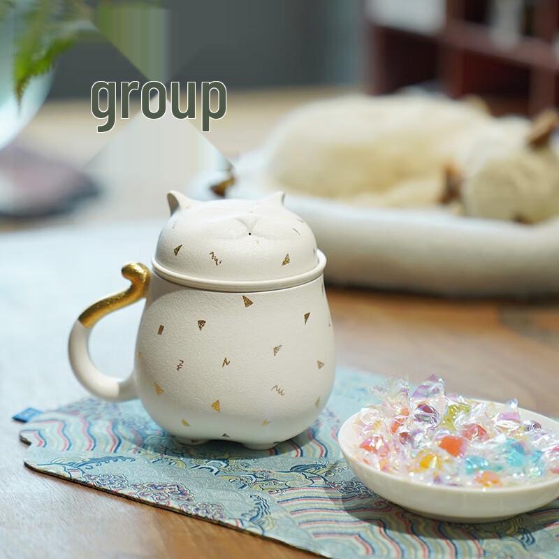 

Wan Qian Tang Lucky Cat Ceramic Office Mug with Lid