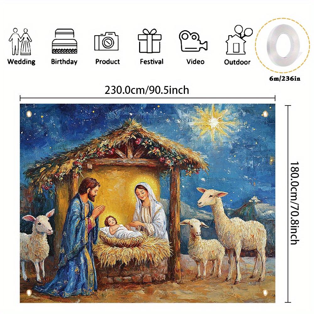One 2D flat polyester background fabric for the Christmas Nativity scene suitable for Christmas and wall decoration.