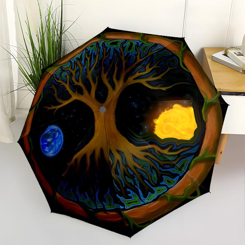 Tree Life Mandala Automatic Umbrella with 8-Rib Compact Design Travel Essential Fashion Lovers Gift for Festivals