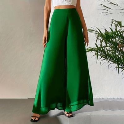 Pantalones de Mujer Elásticos Cintura Alta Pierna Ancha Corte Holgado Informales Verano Gasa Pantalones Largos Trabajo Viaje Uso Diario