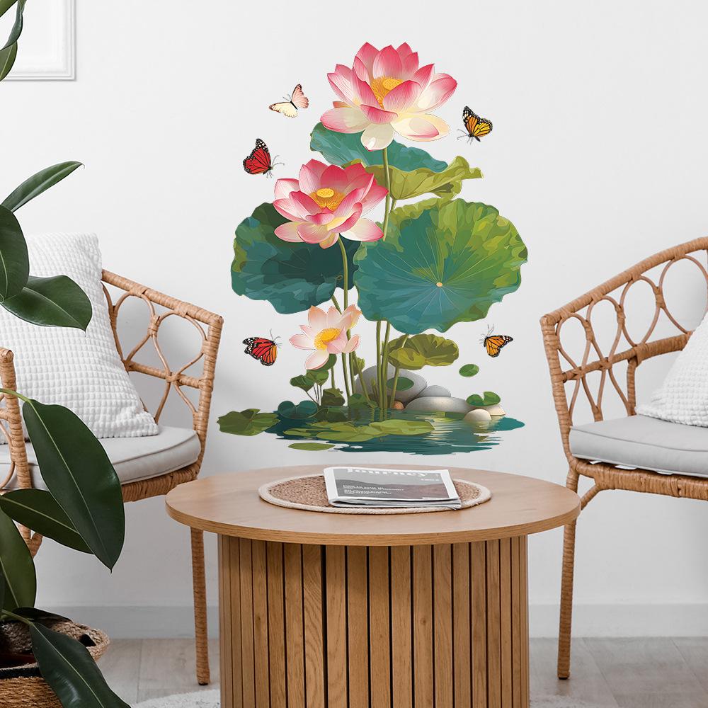 Fresh Lotus, Lotus Leaf and Butterfly Home Bathroom and Toilet Decoration and Beautification Wall Stickers