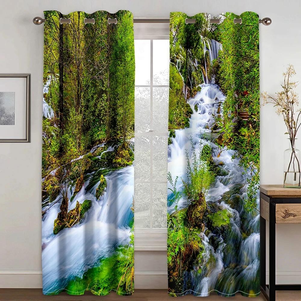 Sunshine Snow Mountain Lake Water Waterfall Natural Scenery High Shading Curtain Bedroom Living Room Hotel Window 2 Panels
