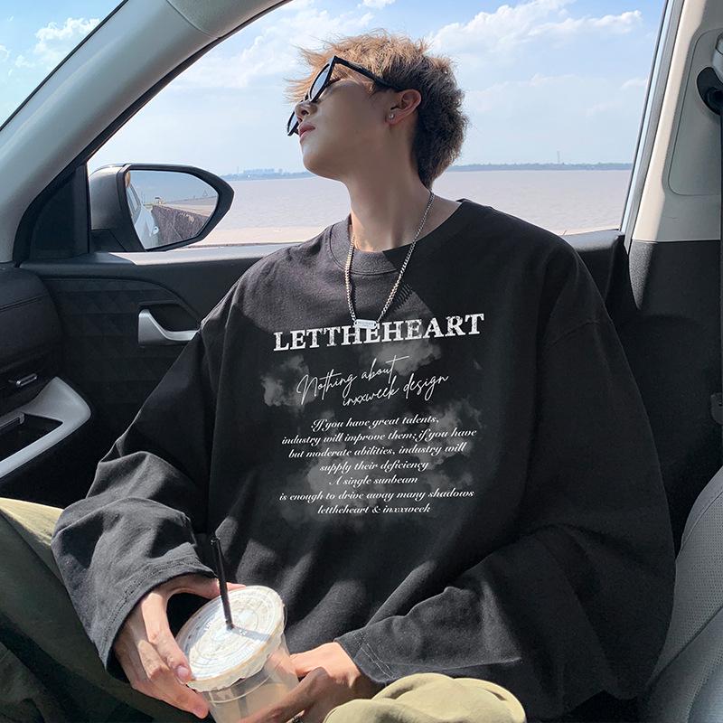 

Men s White Cotton Long-Sleeve Plus-Size Sweatshirt - Spring/Autumn Loose Fit Base Layer S (80-95 lbs)