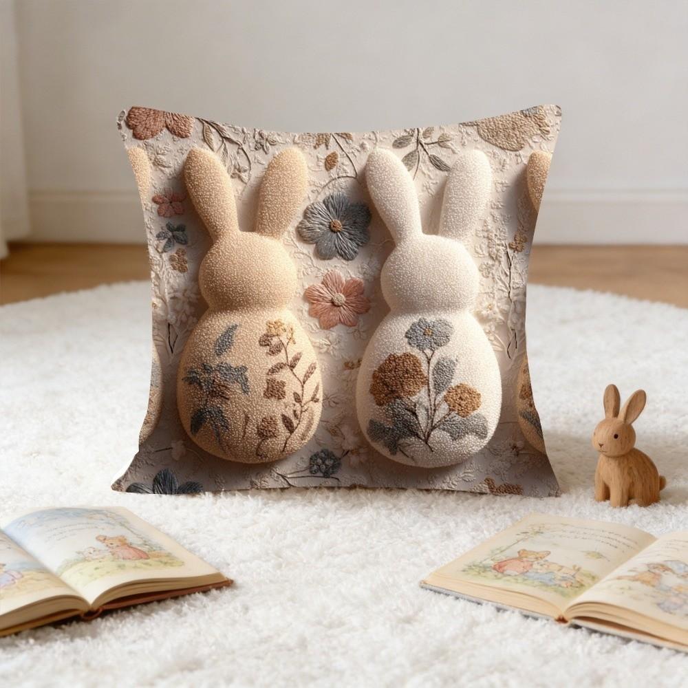 Cartoon Easter Pillow Cover 2D Flat Easter Theme Bunny Cushion Cover Skin Friendly Wear-resistant Throw Pillow Cover Study Room