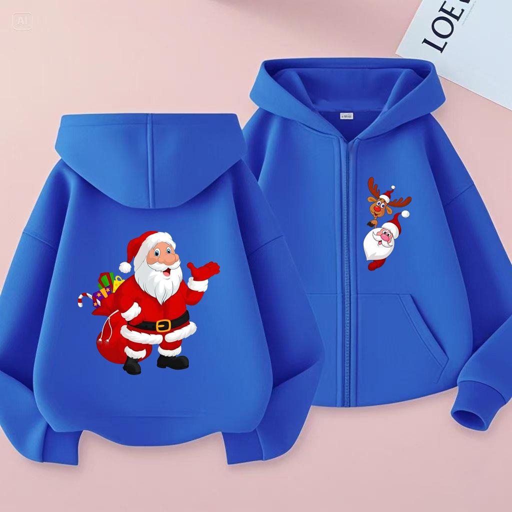 Christmas Gift Kids Printed Hooded Cardigan Fashion Boys and Girls' Shirt Spring and Autumn Casual Sports Shirt