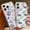 Conch Shark Pattern Clear Silicone Case For iPhone 16E 16 Pro 15 Pro Max 14 13 12 11 Diamond Frame Soft Shockproof Transparent Phone Cover