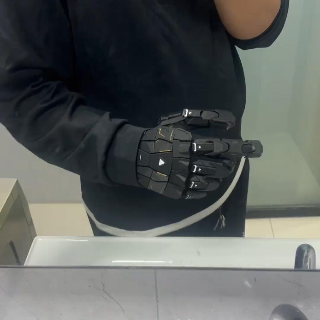 Guanti Esoscheletro Techwear Gotici Stampa 3D Incollaggio a Mano Guanti Meccanici Punk Armatura da Mano Indossabile Accessori Cosplay