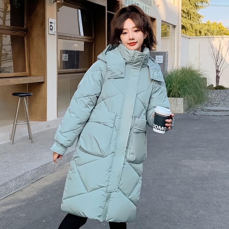 Spot New Simple Cotton-padded Clothes Women's Medium and Long Over-knee Removable Hat Cotton-padded Jacket Bread Cotton-padded Clothes