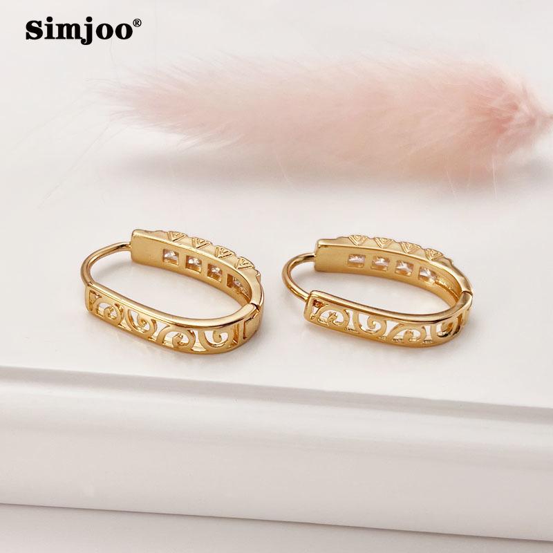 SIMJOO Fashion Zircon Earrings Temperament Hollow Out Flower Earrings