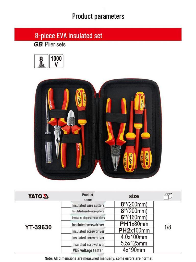 YATO Insulated Electrician Tool Set: Pliers, Wire Stripper, Needle Nose, Diagonal Pliers, Screwdriver.