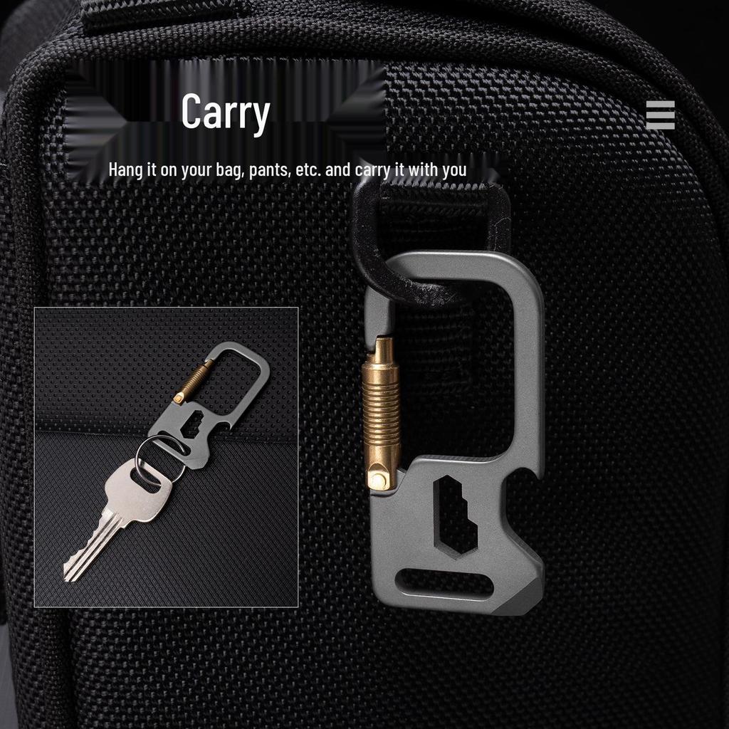 Męski brelok z stopu tytanu z szybkozłączką, otwieraczem do butelek i narzędziem EDC