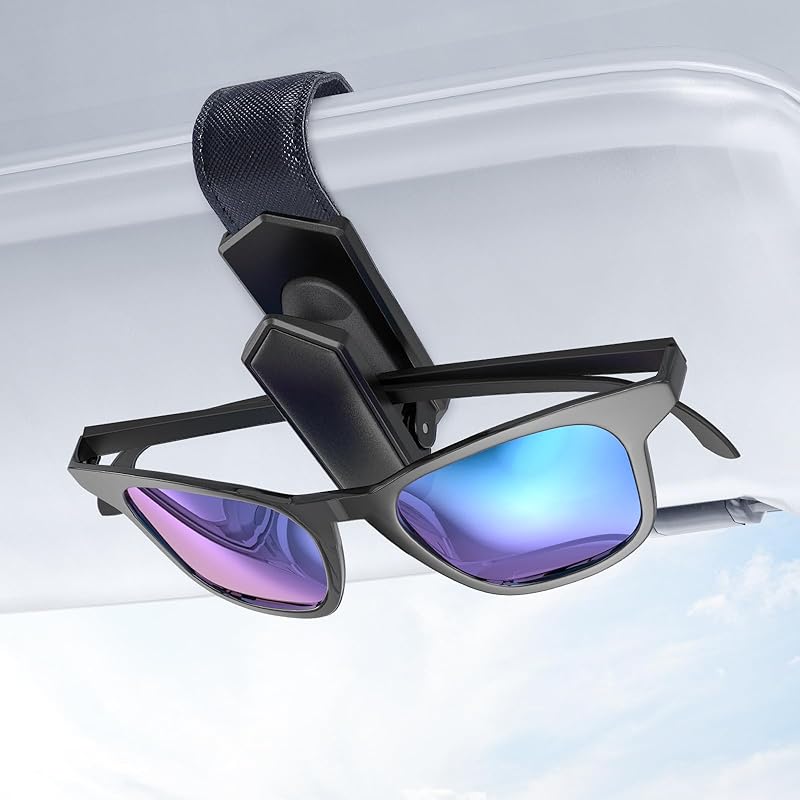 Veharvim One-Handed-Operation Sunglasses Holder For Car, Visor Sunglass Holder Clip, Car Accessories Interior, Universal Fit Silicone Padded Visor 1 Pack
