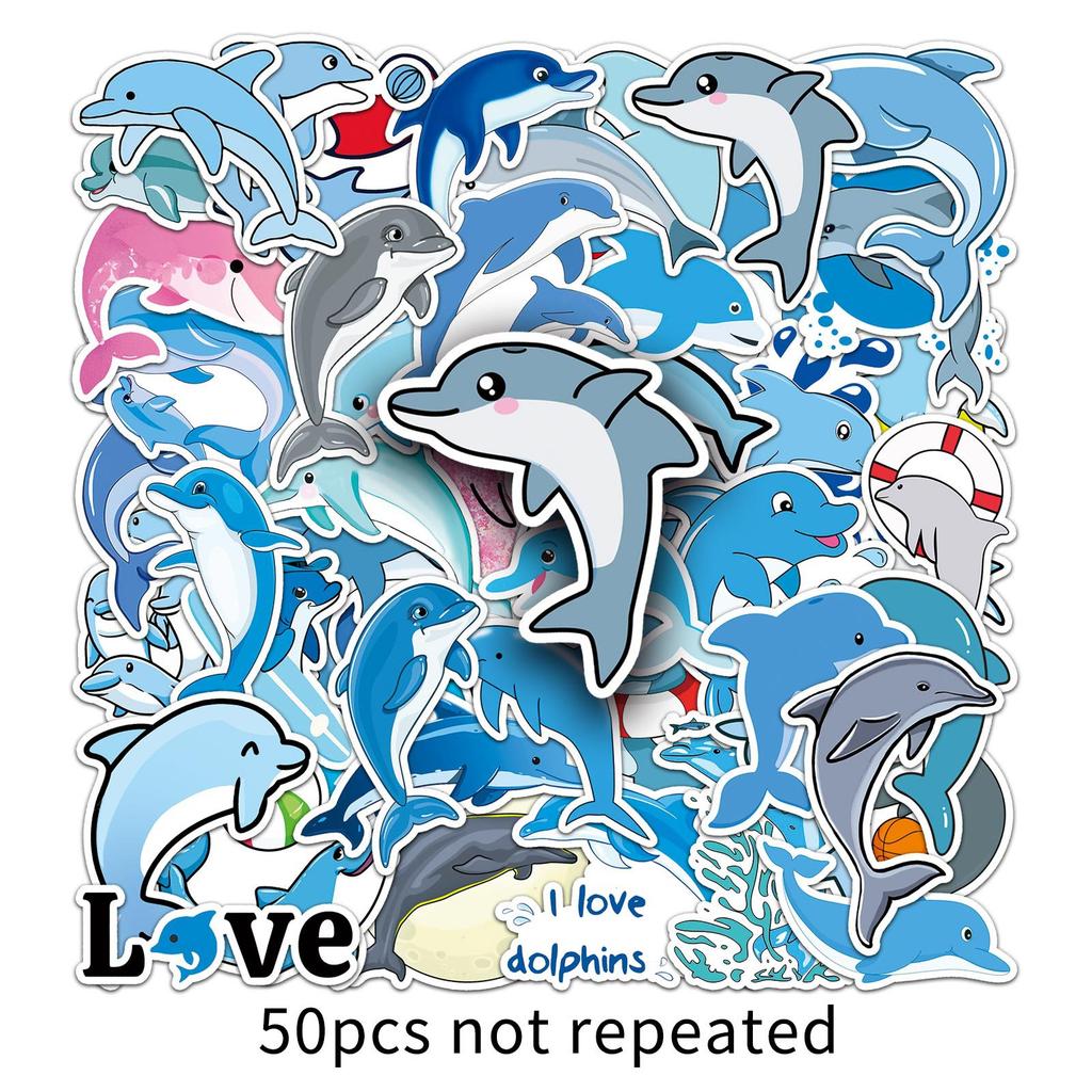 50 Dolphin Doodle Marine Life Children's Rewards DIY Skateboard Mobile Case Suitcase Stickers Waterproof