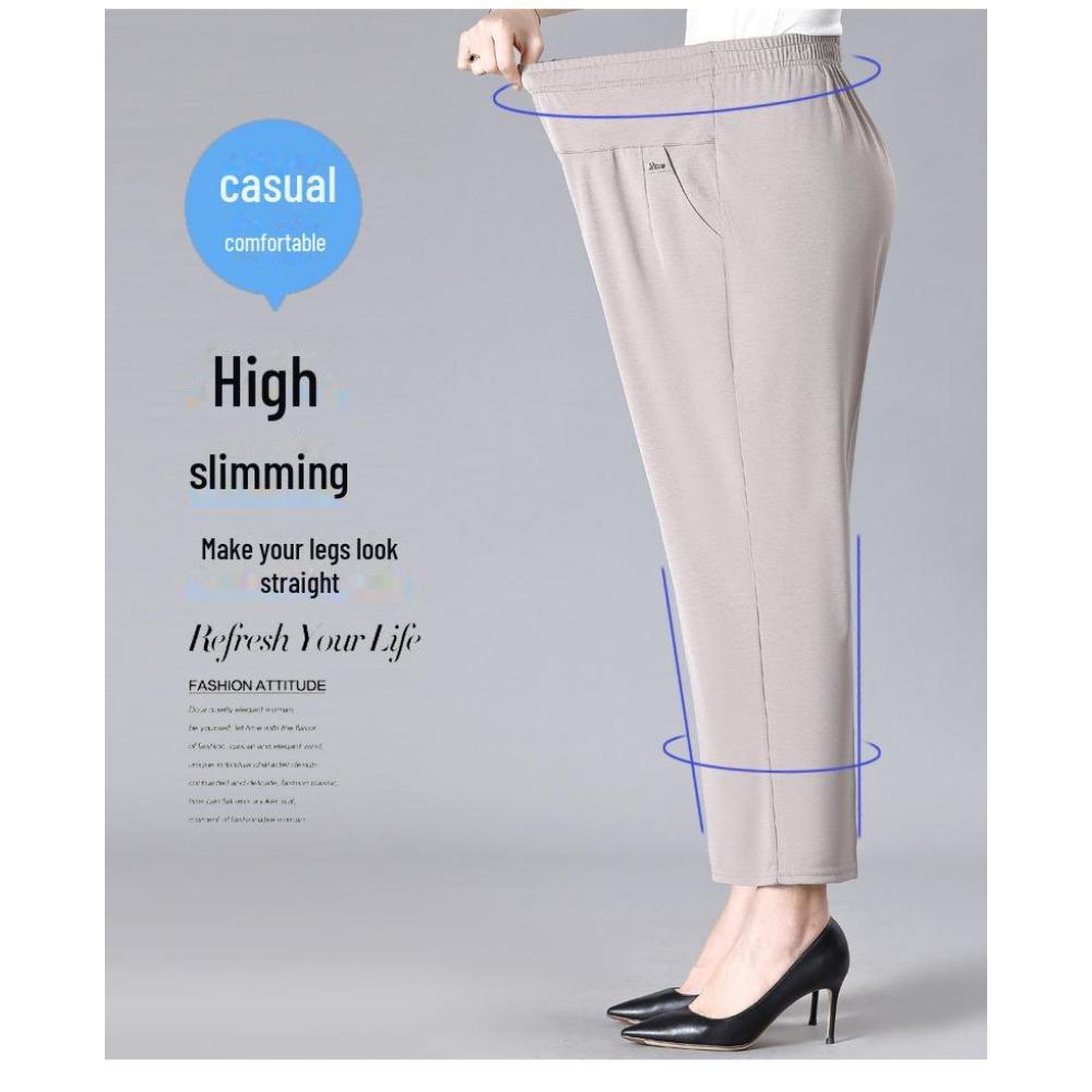 Pantalones de verano de seda helada para mujeres de mediana edad: pantalones holgados de pierna recta de nueve puntos para madres mayores y abuelas