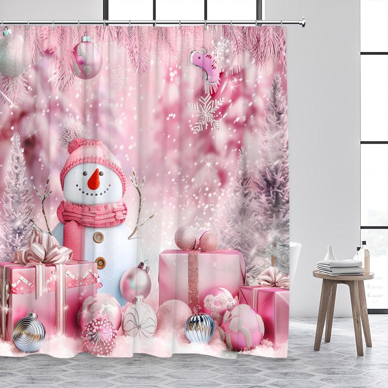 Christmas Shower Curtains Cute Snowman Santa Claus Xmas Tree Winter Town Street Landscape Bath Curtain Home Bathroom Decor Set