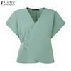 ZANZEA Women Casual V-Neck Loose Summer Short Sleeve Blouse