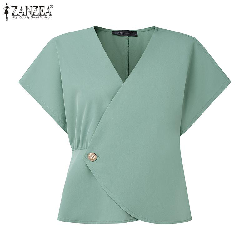 ZANZEA Women Casual V-Neck Loose Summer Short Sleeve Blouse
