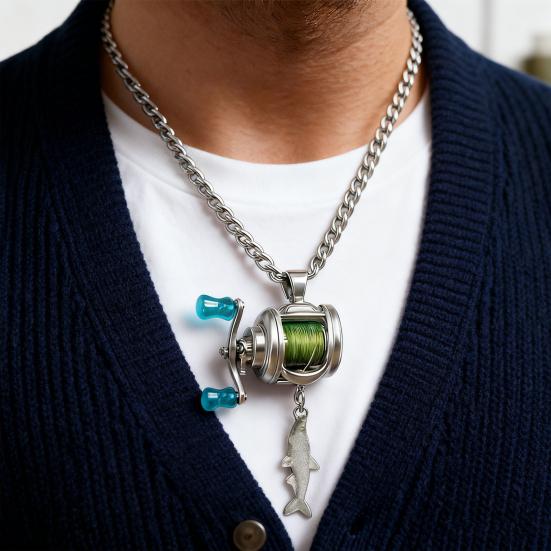 Colar Mini Molinete de Pesca 1/2 Peças Liga Leve Hipoalergênica Pingente de Molinete Giratório com Manivela Rotativa Presente para Amantes da Pesca