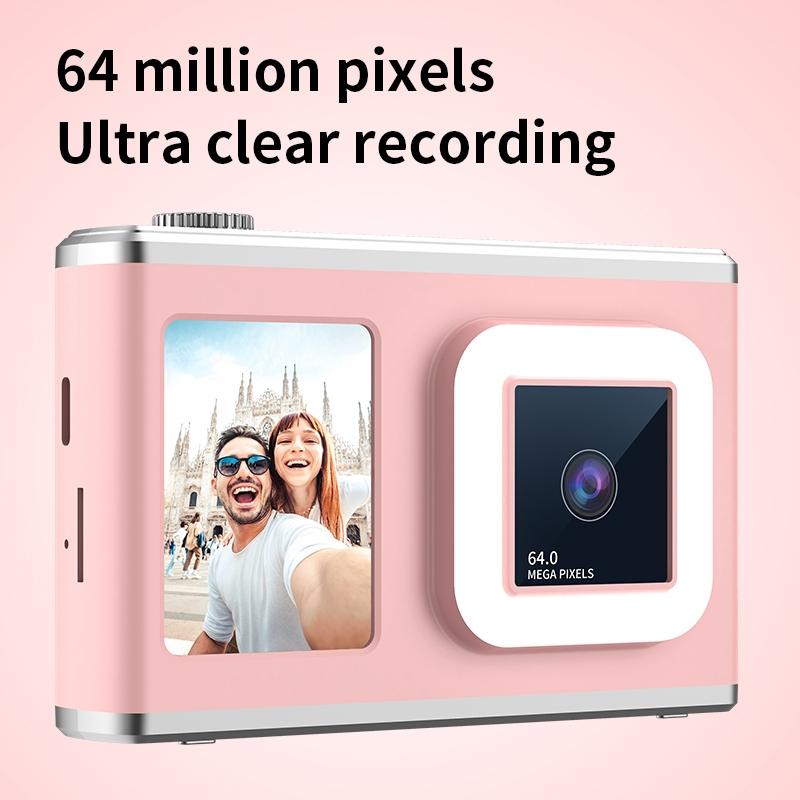 64MP Dual Lens CCD Digital Camera 1080P HD Video Recorder with Selfie Fill Light 2.4" Screen Portable Retro Camera for Students Vlogging