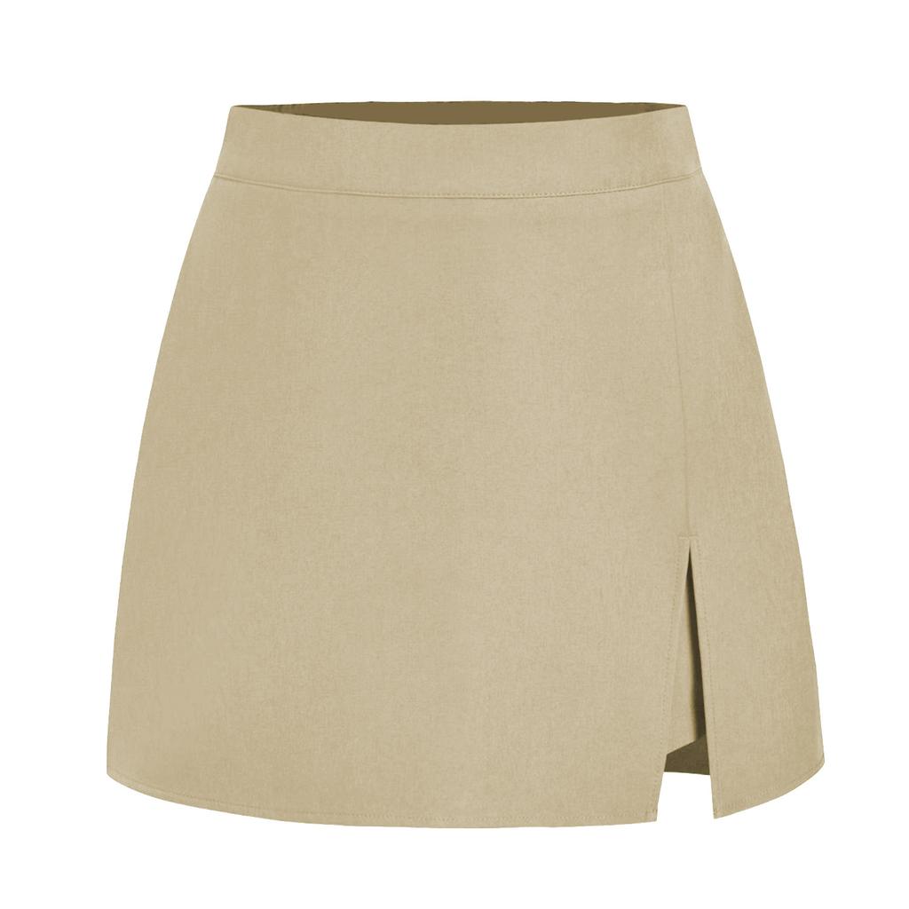 Women's Solid Color Suede Skirt High Waisted Metal Buckle Wrapped Hip Short Skirt Mini Skirt