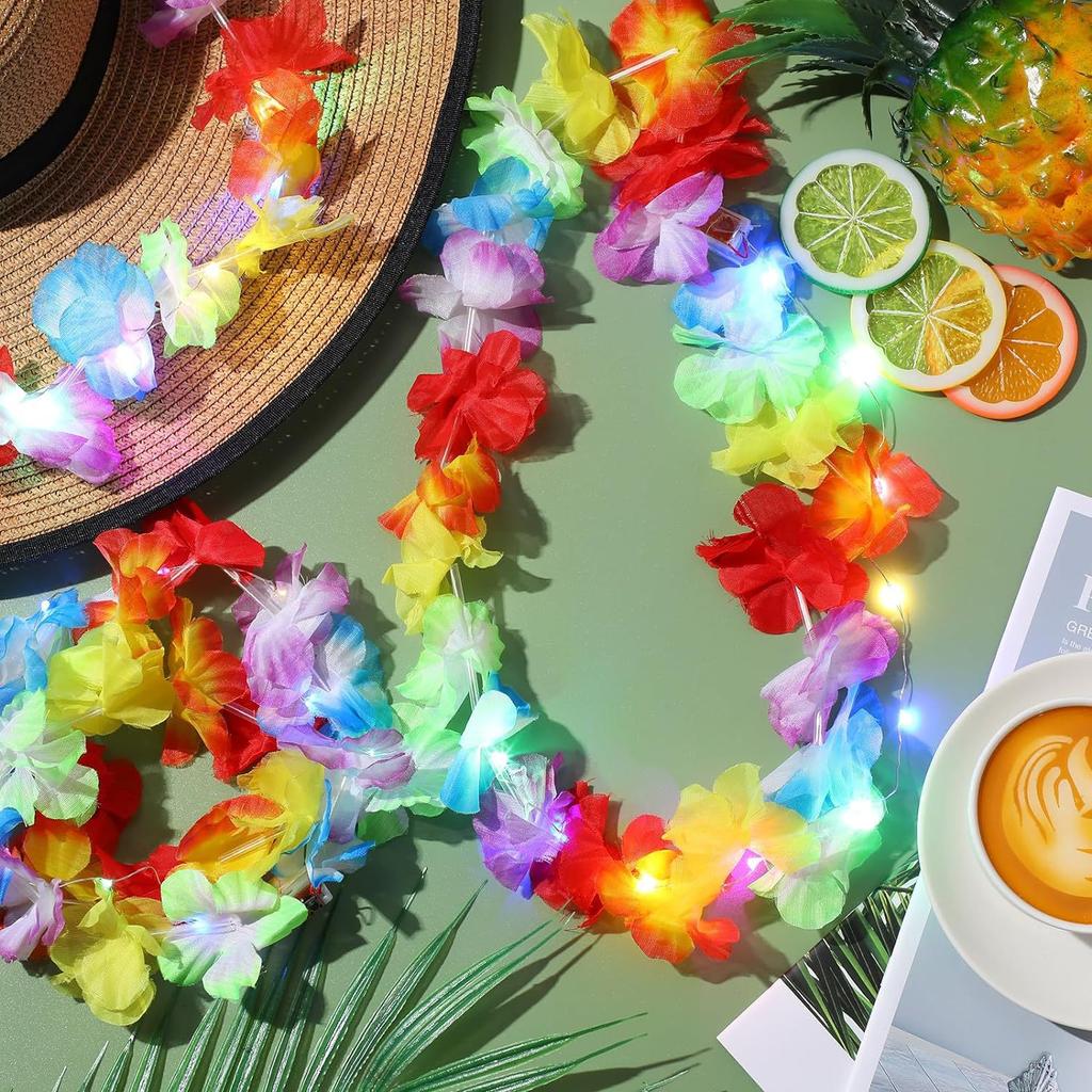 Umělá LED květinová girlanda Havajský květinový náhrdelník Havajské party dekorace Havajské party dárky Letní party potřeby