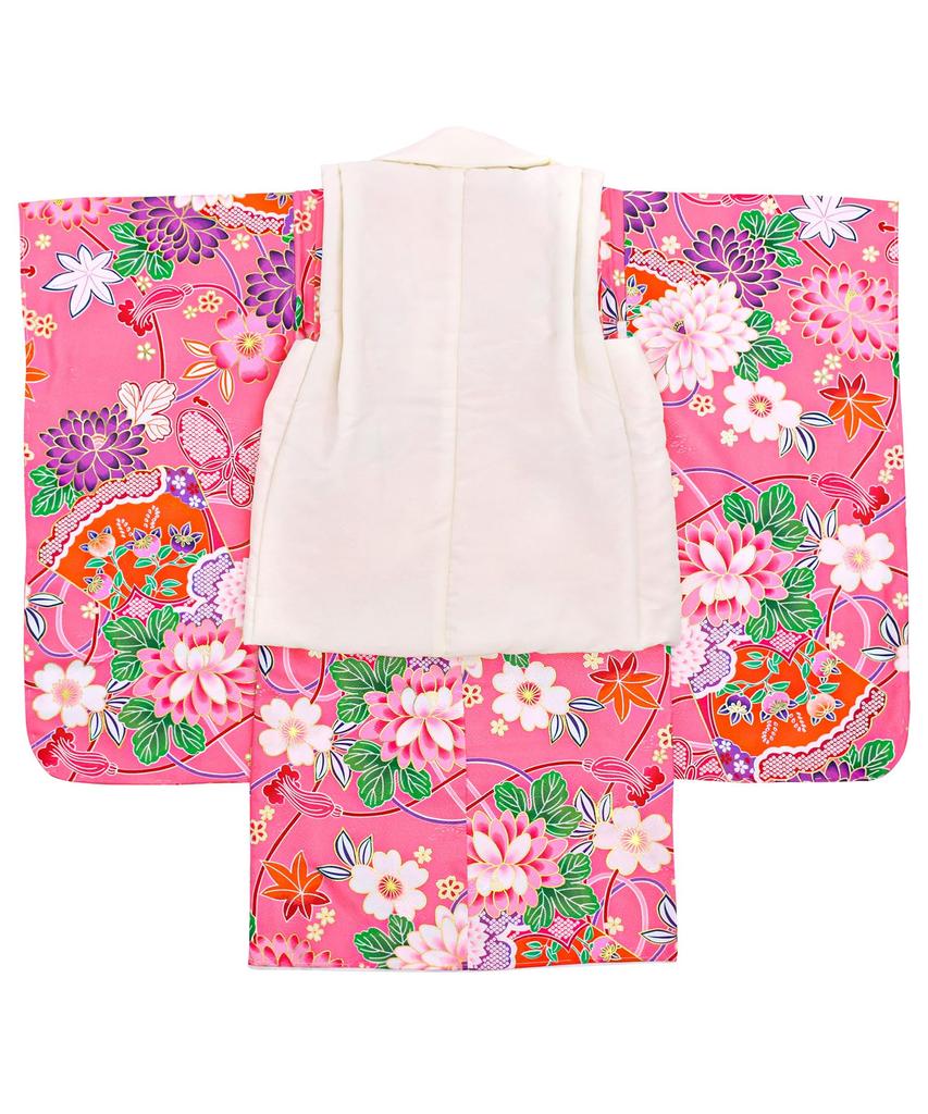 Shichigosan girls kimono plain full set 753 Yumemi peach purple [KYOETSU] [Kyoetsu] 3-year-old set, hifu, accessories, (5. flower, 90-100cm)