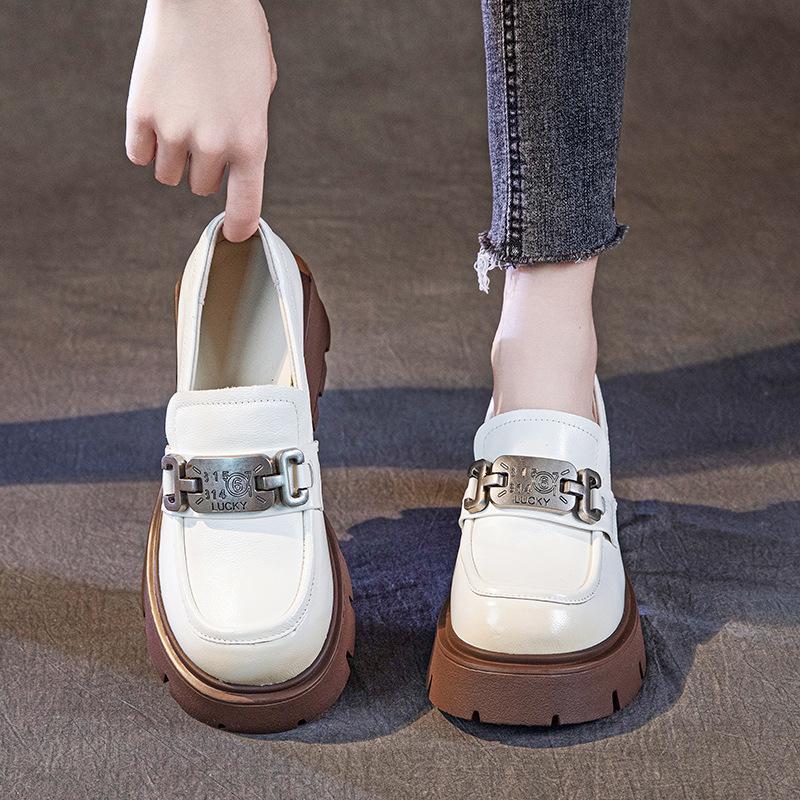 The first layer of cowhide loafers women's spring 2025 new leather muffin thick-soled one-pedal casual women's single shoes