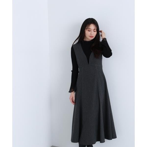 Natural Beauty Basic Nuanced V-Neck Jumper Skirt (Brown/M)