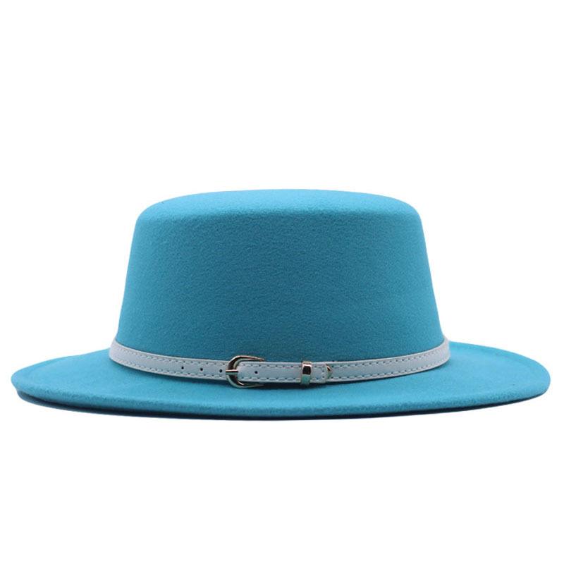 Hat Women's Woolen Top Hat Autumn and Winter Solid Color Retro Gentleman British Style Flat Top Belt Accessories Felt Hat