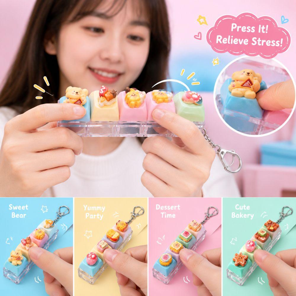Bear Keycap Mini Keyboard Pendant Finger Button Fidget Keychain  Decompression Gift