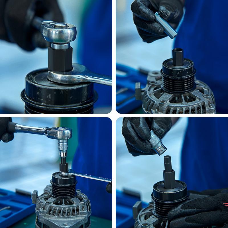 1pc T50 Alternator Pulley Socket Drill Bit with 33 Teeth Tool Alternator Pulley Center Bolt Remover Socket Hand-held Wrench Tool