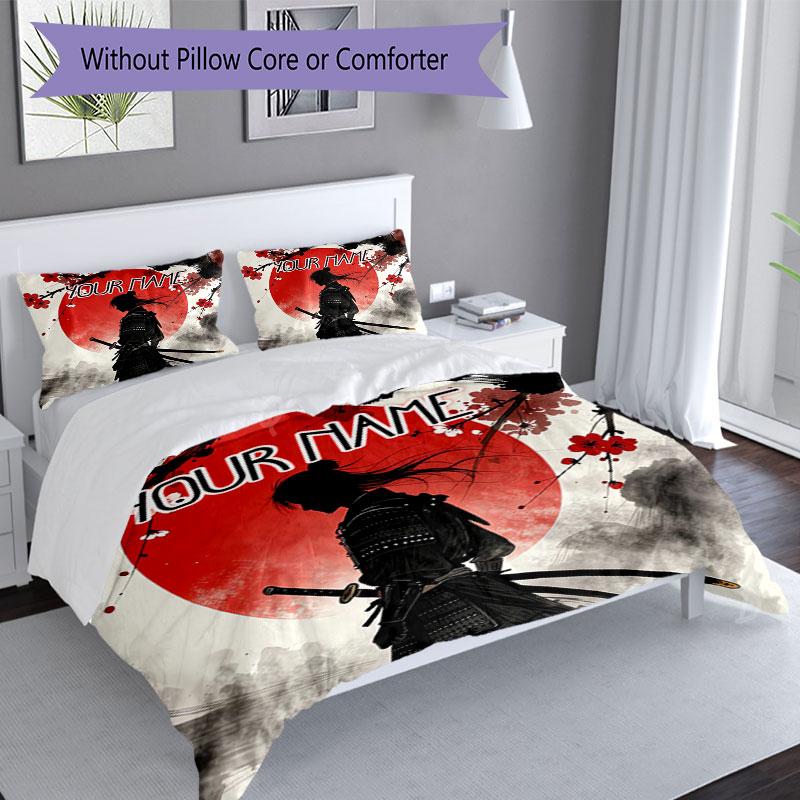 3PC Custom Name Samurai Sunset Journey Bedding Set Duvet Cover Closure Includes 1 Duvet Cover & 2 Pillowcases for Bedroom
