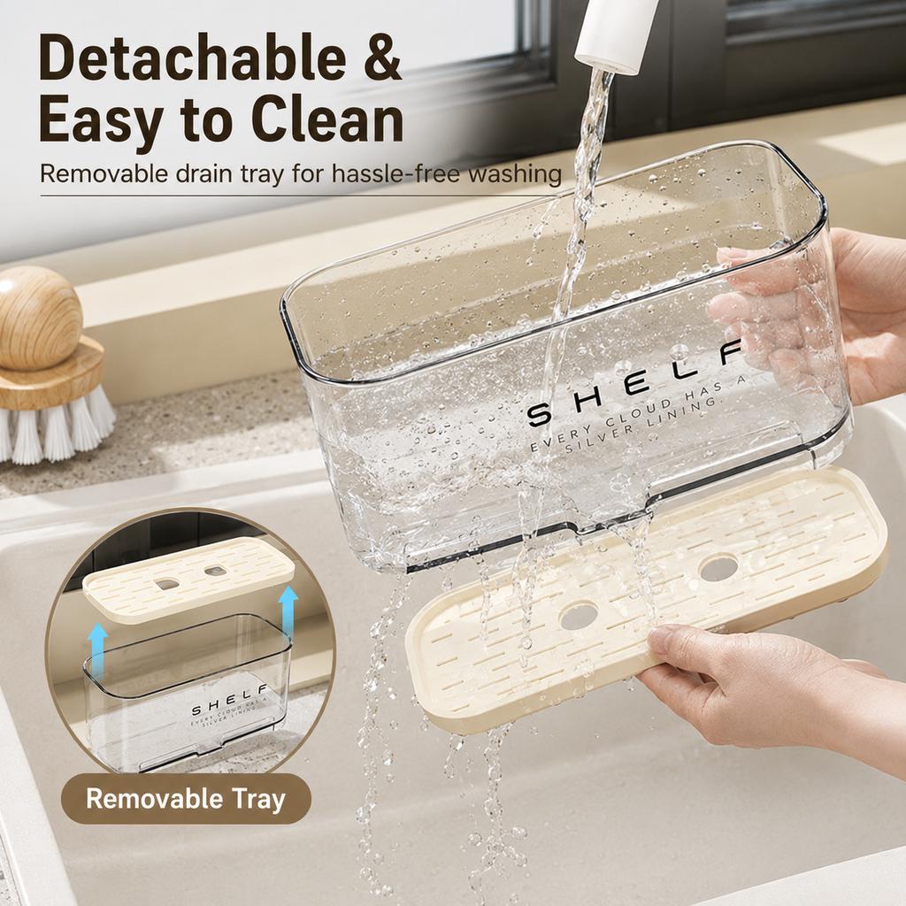 Kitchen Sink Sponge Holder PET ABS Countertop Drain Rack Large Capacity Dish Cloth Storage Organizer