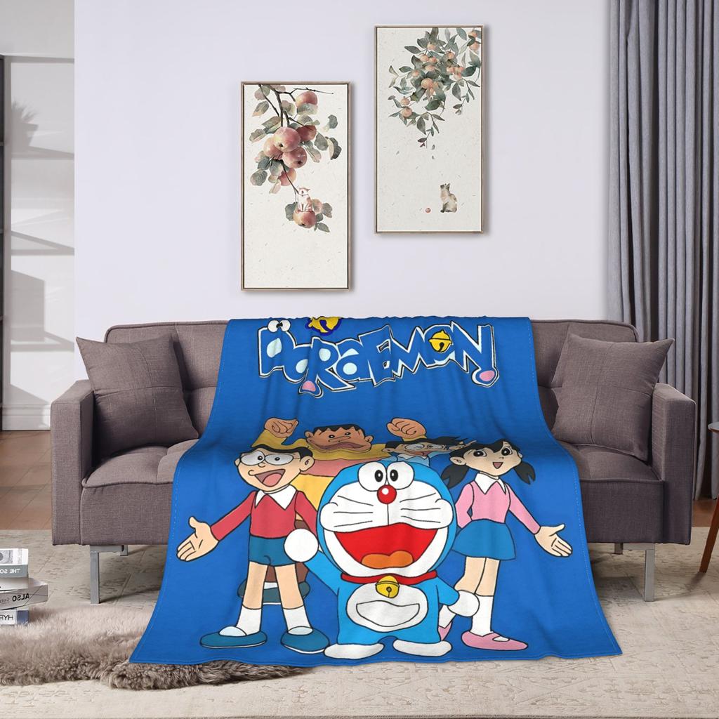 Doraemons Friends Throw Blanket Future Robot Cat Pattern Warm Soft Quality For Boys & Girls Winter Use Fits Couch Chair Sofa Bed