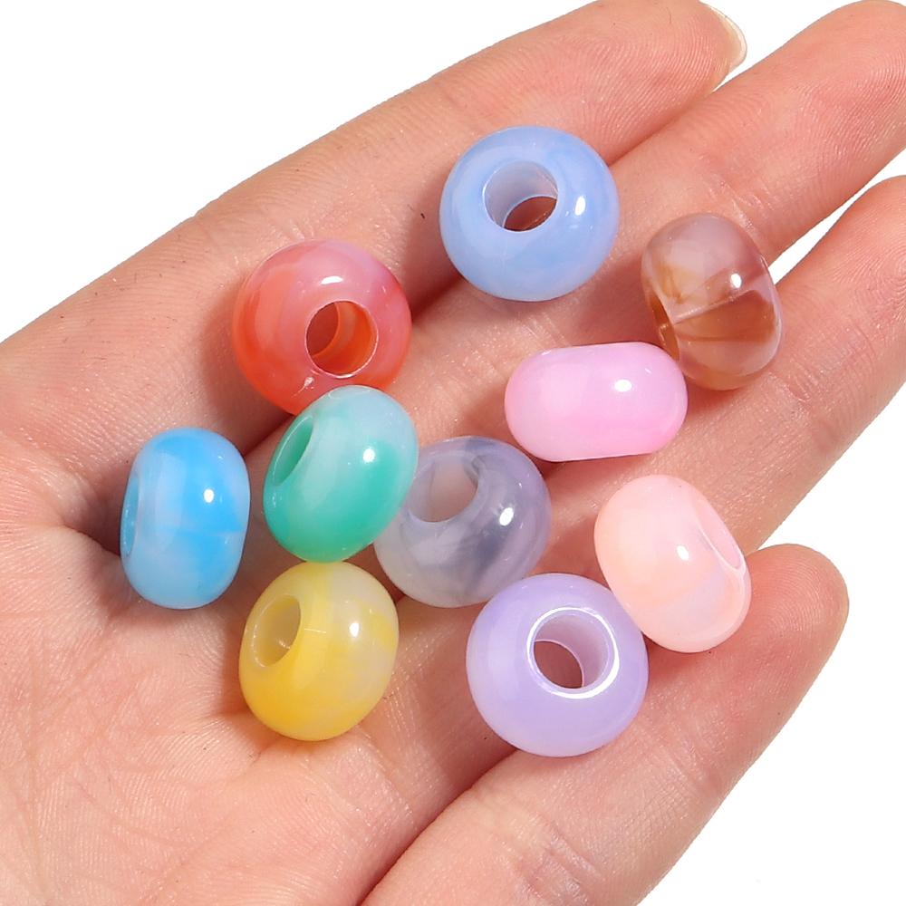 50pcs 14x8mm Big Hole Acrylic Beads Colorful Round Loose Beads For DIY Jewelry Making Handmade Necklace Bracelets Accessories