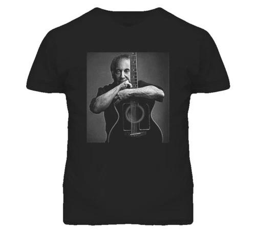 Paul Simon Music Folk Legend Retro Guitar Black T Shirt