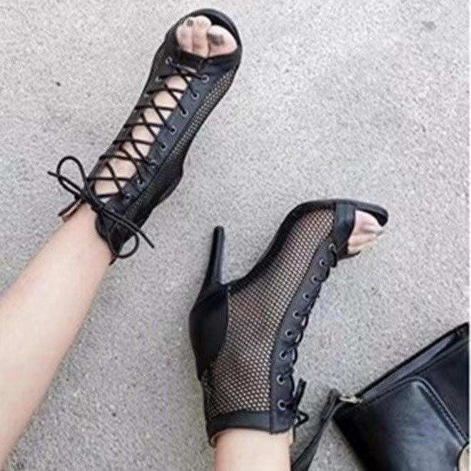 New Sexy Women's High Heels Hollow Mesh Sandals Summer Fashion Trend Comfort Peep Toe Boots Stilettos Jazz Dance Female Shoes