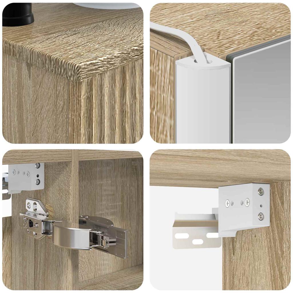 Bathroom Furniture Set 6 Pcs Sonoma Oak Engineered Wood and Glass