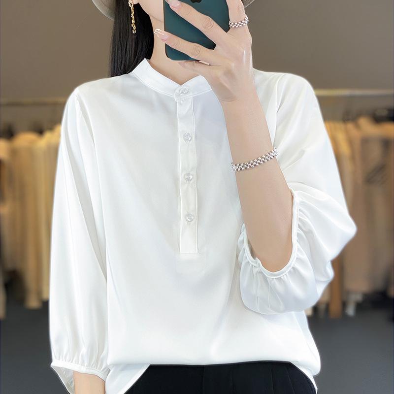 Women's Shirt Standing Collar Bubble Sleeve Loose Casual Top