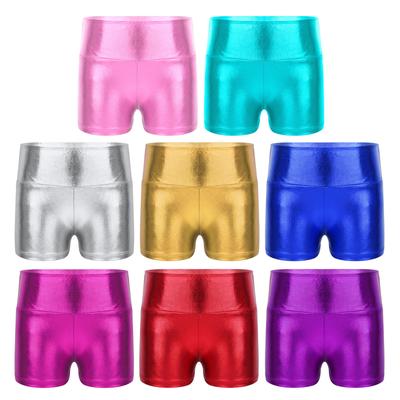 Kids Girls Metallic Shiny Gymnastic Dance Shorts Sports Bottoms Ballet Activewear Shorts